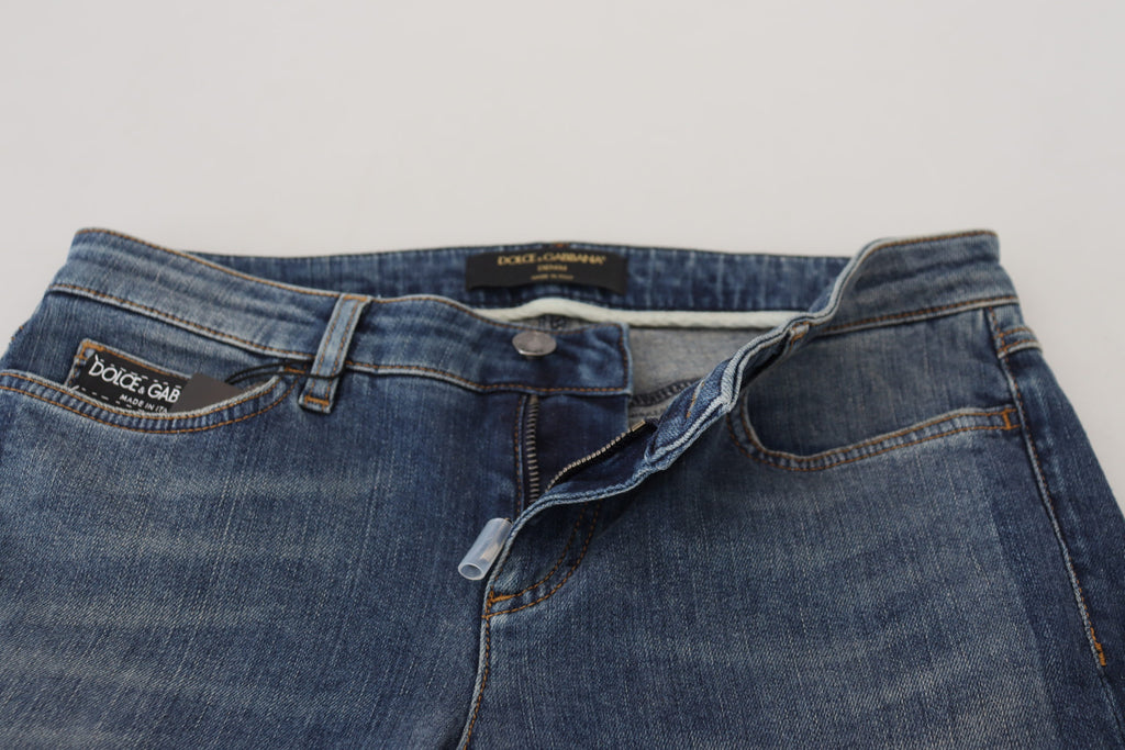 Dolce & Gabbana Blue Washed Distressed Skinny Jeans – 98% Cotton, Made in Italy