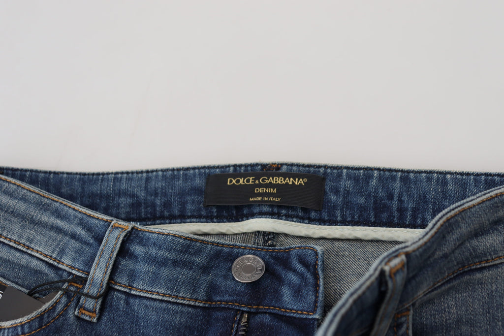 Dolce & Gabbana Blue Washed Distressed Skinny Jeans – 98% Cotton, Made in Italy