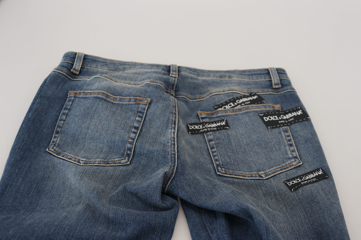 Dolce & Gabbana Blue Washed Distressed Skinny Jeans – 98% Cotton, Made in Italy