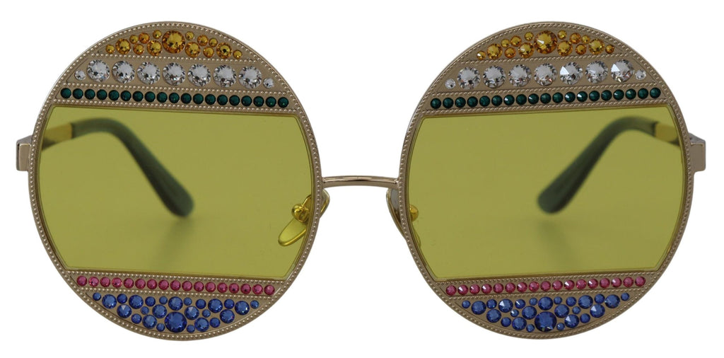 Dolce & Gabbana DG2209B Gold Oval Metal Sunglasses – Crystal Embellishment, Yellow Lenses, 100% UV, Women's, Italian