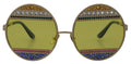 Dolce & Gabbana DG2209B Gold Oval Metal Sunglasses – Crystal Embellishment, Yellow Lenses, 100% UV, Women's, Italian