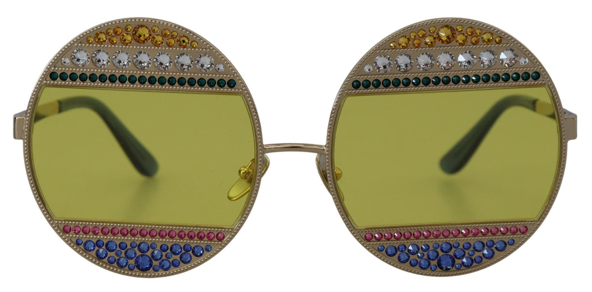 Dolce & Gabbana DG2209B Gold Oval Metal Sunglasses – Crystal Embellishment, Yellow Lenses, 100% UV, Women's, Italian