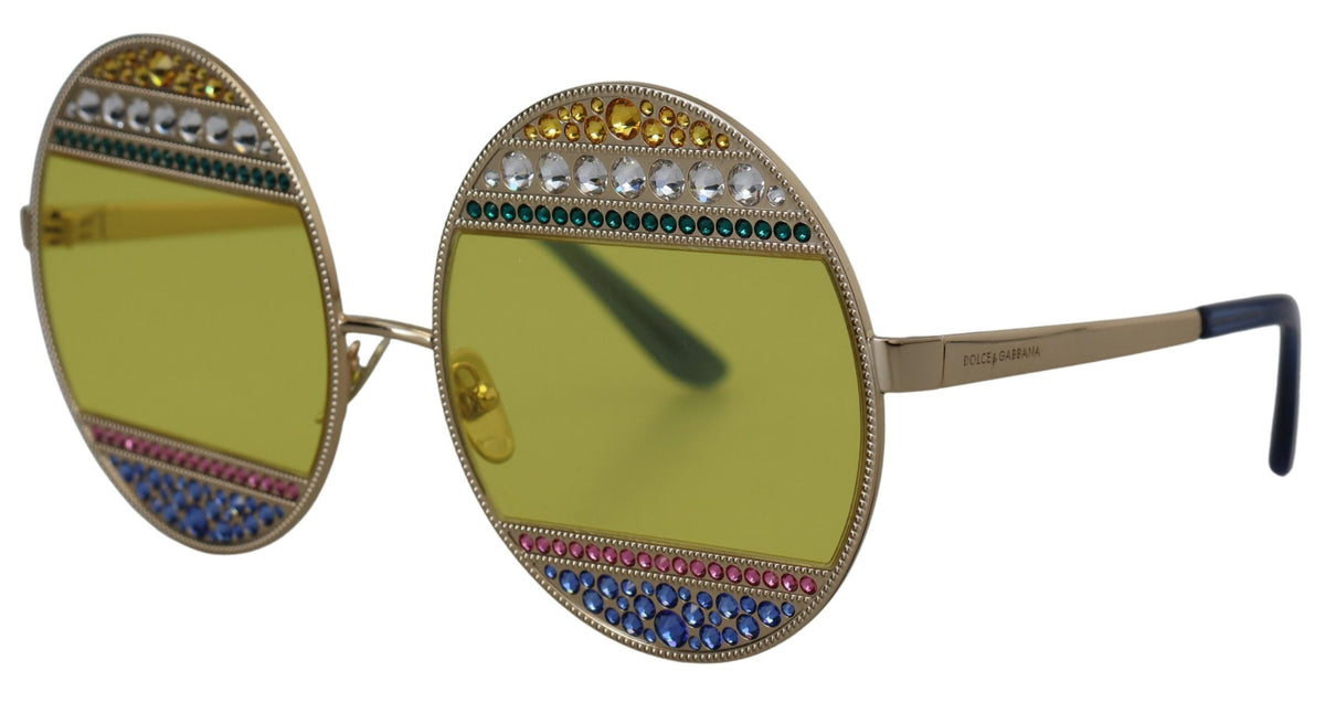 Dolce & Gabbana DG2209B Gold Oval Metal Sunglasses – Crystal Embellishment, Yellow Lenses, 100% UV, Women's, Italian