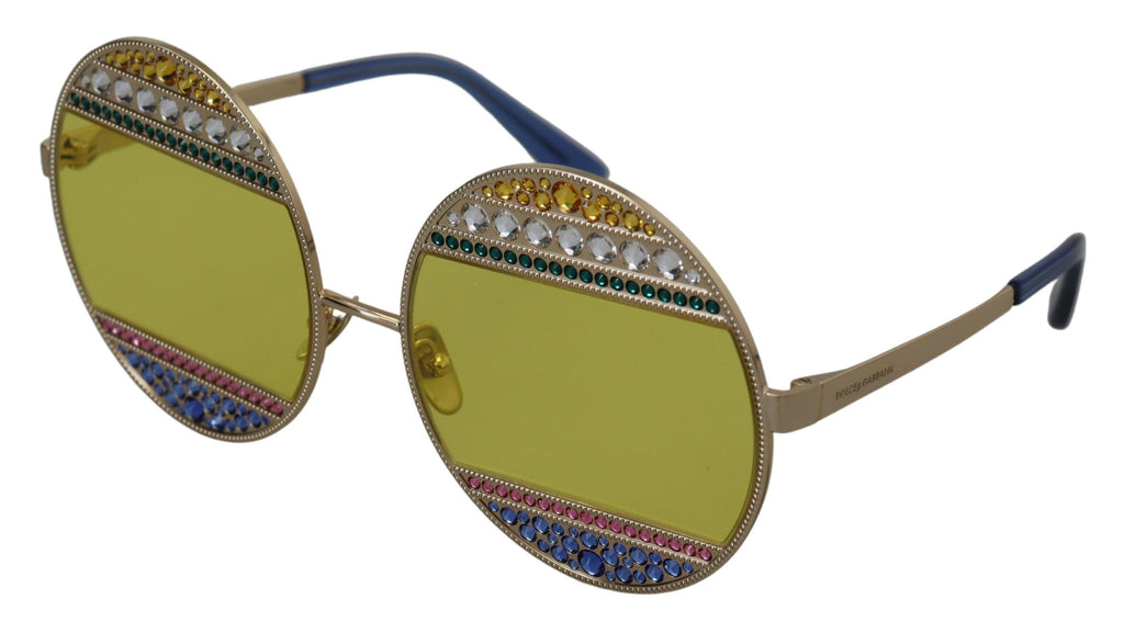 Dolce & Gabbana DG2209B Gold Oval Metal Sunglasses – Crystal Embellishment, Yellow Lenses, 100% UV, Women's, Italian