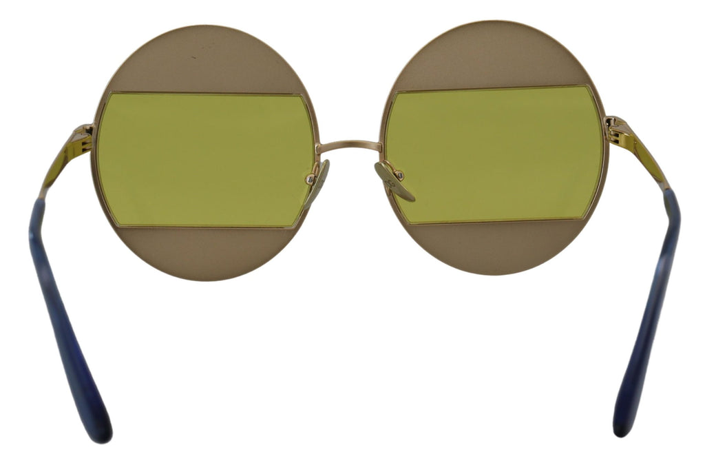 Dolce & Gabbana DG2209B Gold Oval Metal Sunglasses – Crystal Embellishment, Yellow Lenses, 100% UV, Women's, Italian