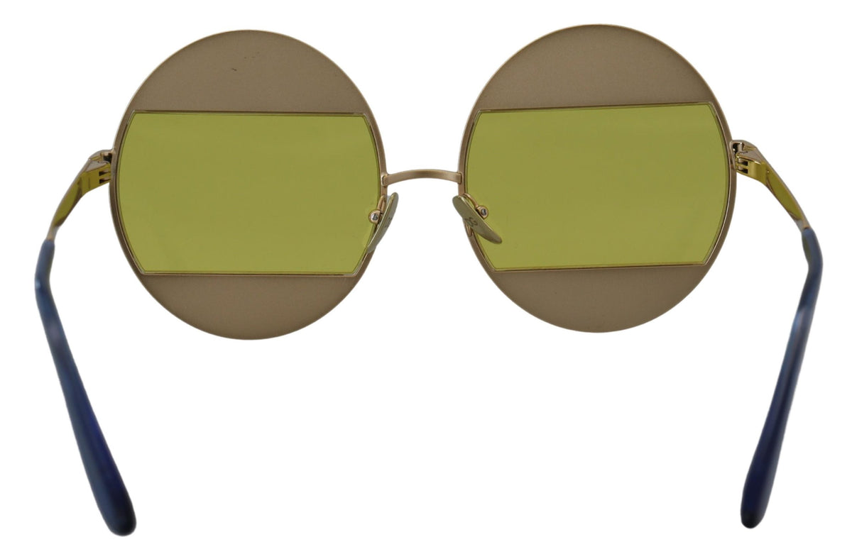 Dolce & Gabbana DG2209B Gold Oval Metal Sunglasses – Crystal Embellishment, Yellow Lenses, 100% UV, Women's, Italian