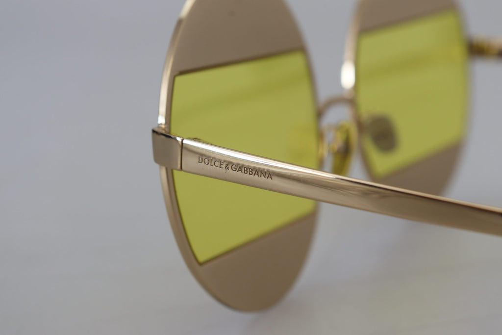 Dolce & Gabbana DG2209B Gold Oval Metal Sunglasses – Crystal Embellishment, Yellow Lenses, 100% UV, Women's, Italian