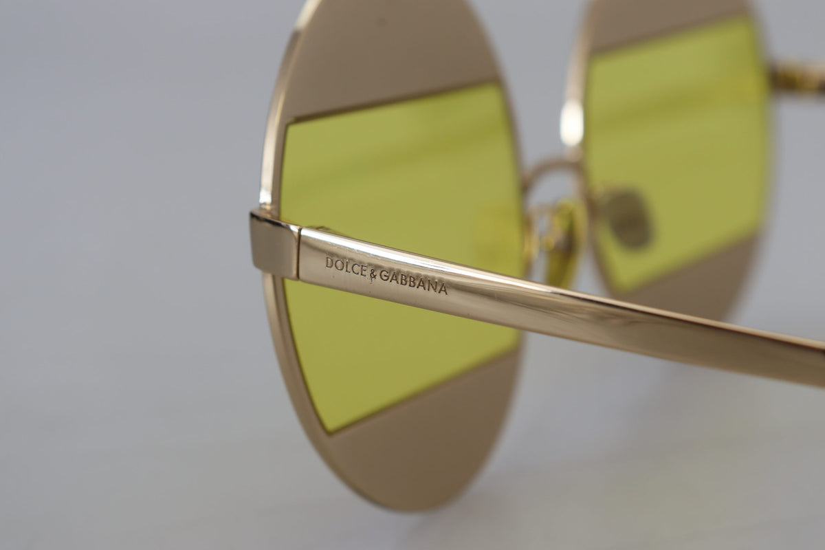 Dolce & Gabbana DG2209B Gold Oval Metal Sunglasses – Crystal Embellishment, Yellow Lenses, 100% UV, Women's, Italian