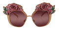 Dolce & Gabbana DG2202 Pink Gold Sequin Sunglasses – Metal Frame, Bordeaux Lenses, 100% UV, Women's