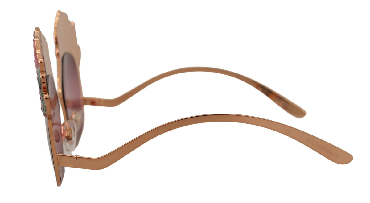 Dolce & Gabbana DG2202 Pink Gold Sequin Sunglasses – Metal Frame, Bordeaux Lenses, 100% UV, Women's