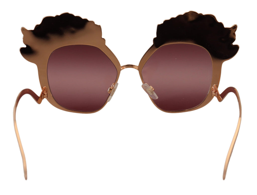 Dolce & Gabbana DG2202 Pink Gold Sequin Sunglasses – Metal Frame, Bordeaux Lenses, 100% UV, Women's