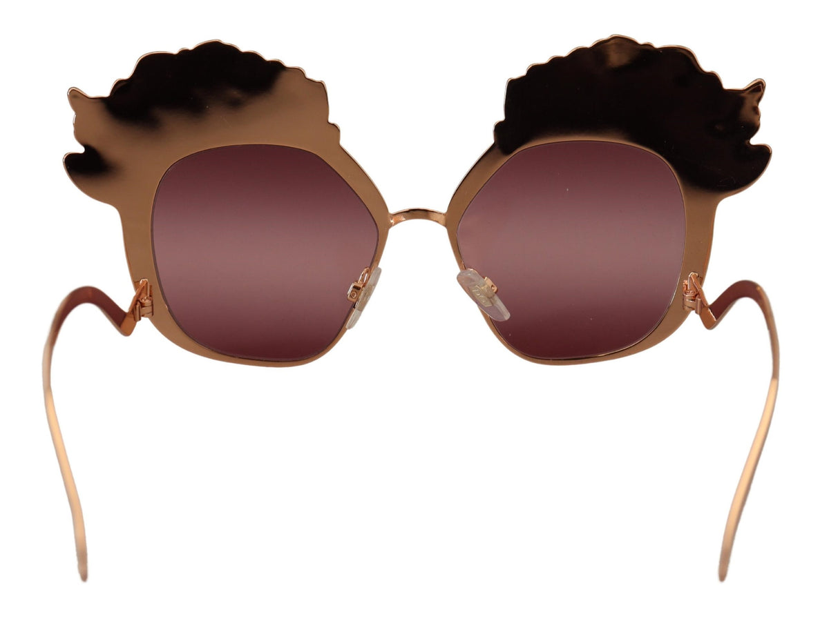 Dolce & Gabbana DG2202 Pink Gold Sequin Sunglasses – Metal Frame, Bordeaux Lenses, 100% UV, Women's