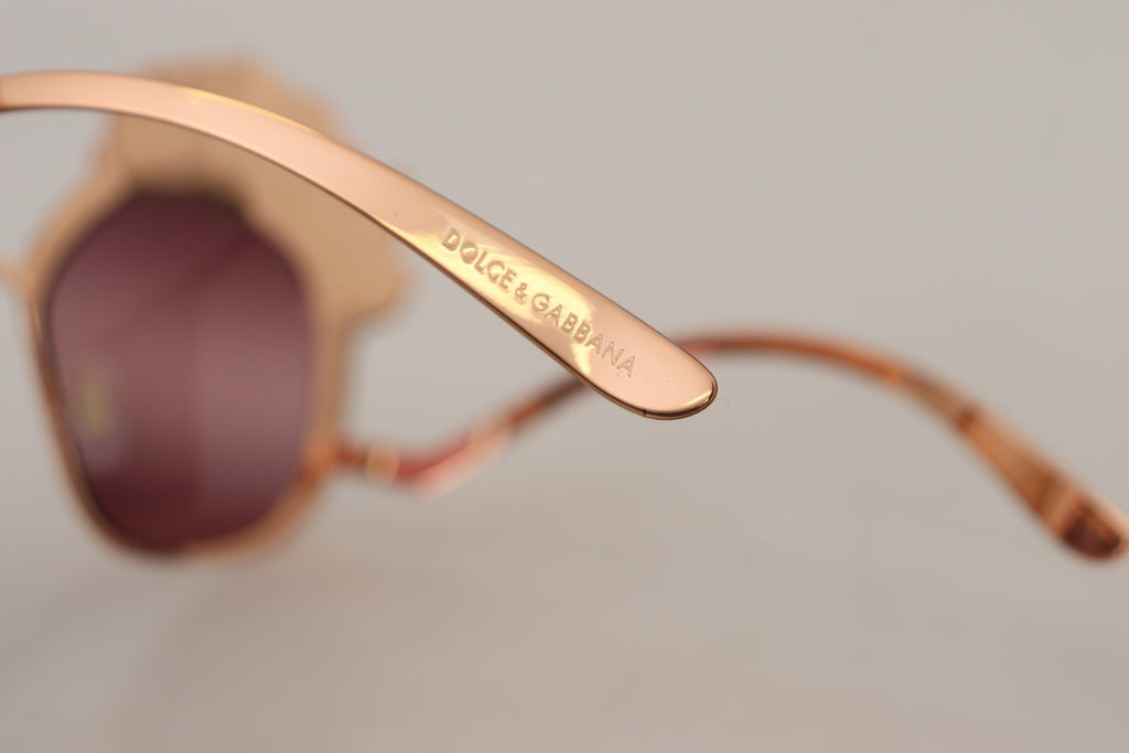 Dolce & Gabbana DG2202 Pink Gold Sequin Sunglasses – Metal Frame, Bordeaux Lenses, 100% UV, Women's