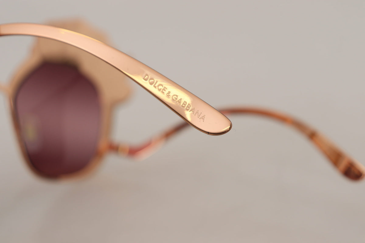 Dolce & Gabbana DG2202 Pink Gold Sequin Sunglasses – Metal Frame, Bordeaux Lenses, 100% UV, Women's
