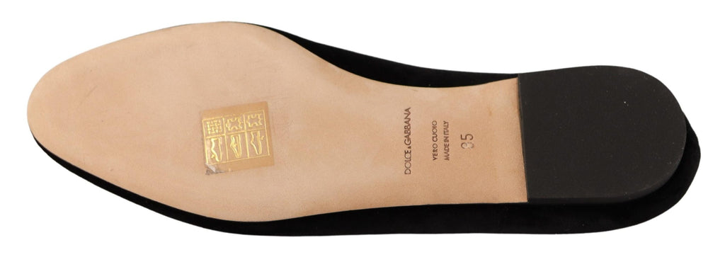 Dolce & Gabbana Black Leather 'DG Sacred Heart' Patch Flat Shoes – Logo, Leather Sole, Italian