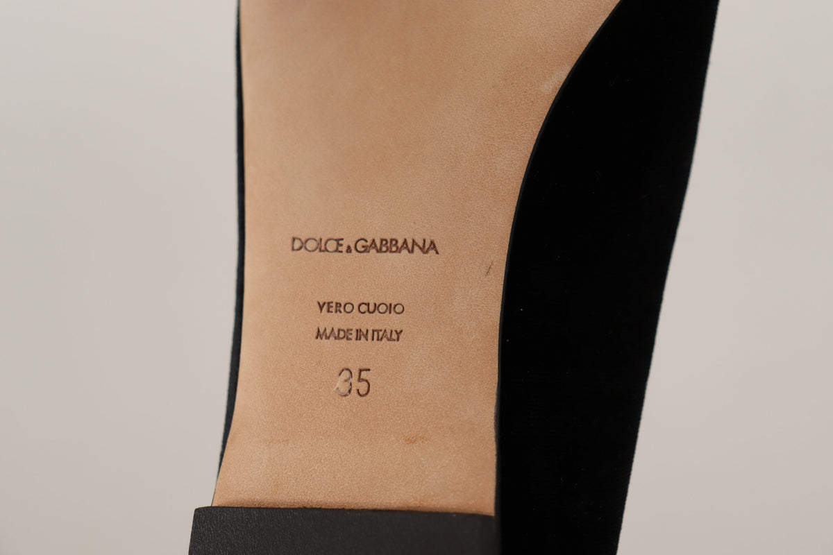 Dolce & Gabbana Black Leather 'DG Sacred Heart' Patch Flat Shoes – Logo, Leather Sole, Italian