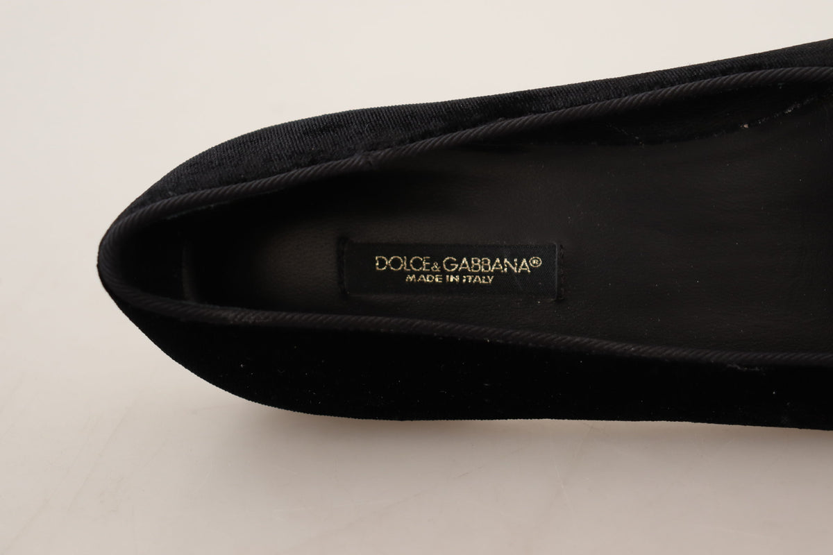 Dolce & Gabbana Black Leather 'DG Sacred Heart' Patch Flat Shoes – Logo, Leather Sole, Italian