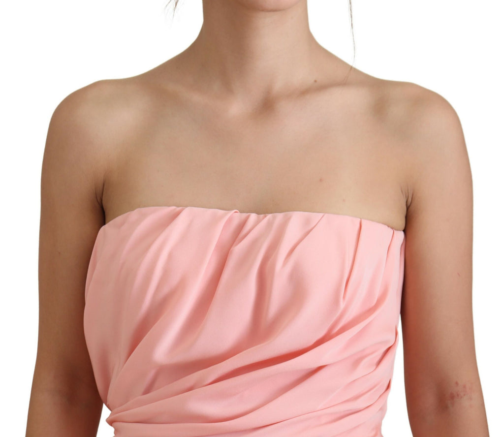 Dolce & Gabbana Pink Silk Stretch Strapless Fitted Dress – 94% Silk, Back Zipper