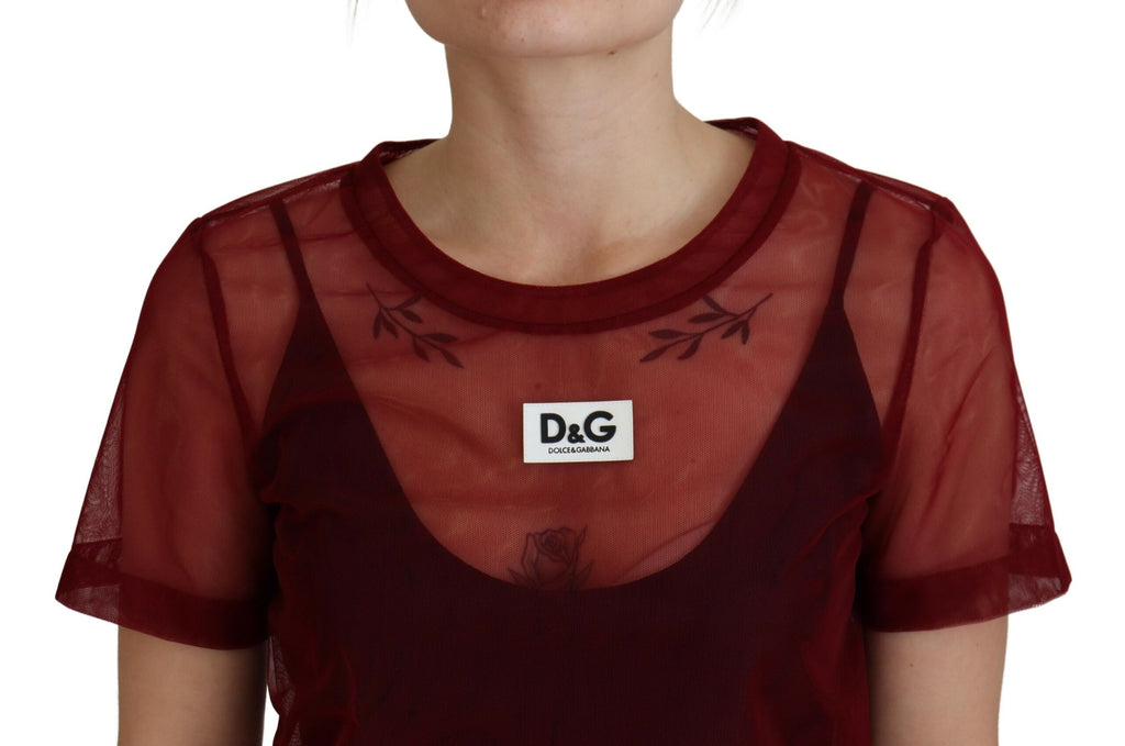 Dolce & Gabbana Burgundy 100% Nylon Double-Layer Shift Mini Dress – Logo Detail, Italian