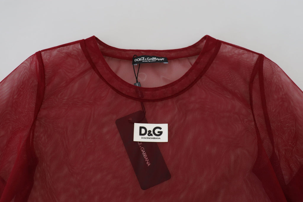 Dolce & Gabbana Burgundy 100% Nylon Double-Layer Shift Mini Dress – Logo Detail, Italian