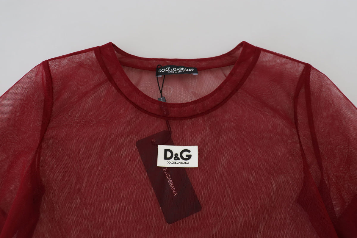 Dolce & Gabbana Burgundy 100% Nylon Double-Layer Shift Mini Dress – Logo Detail, Italian