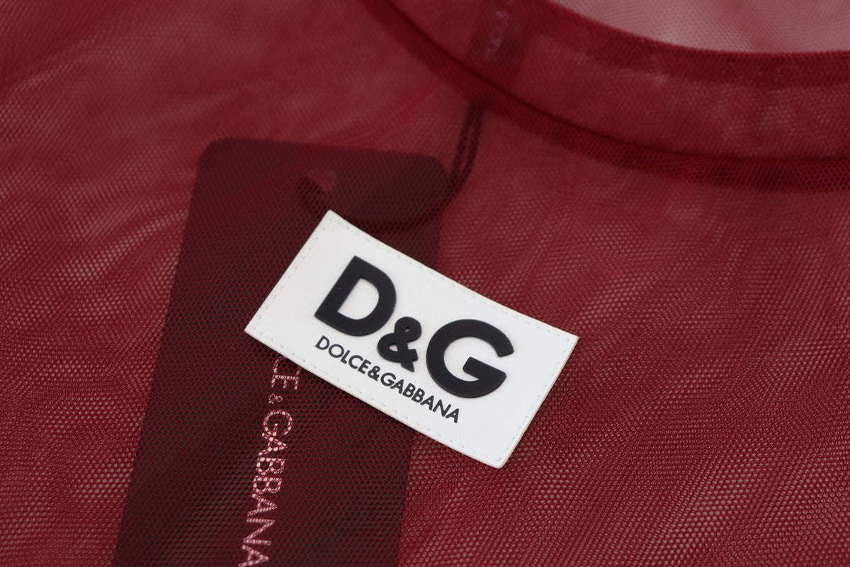 Dolce & Gabbana Burgundy 100% Nylon Double-Layer Shift Mini Dress – Logo Detail, Italian