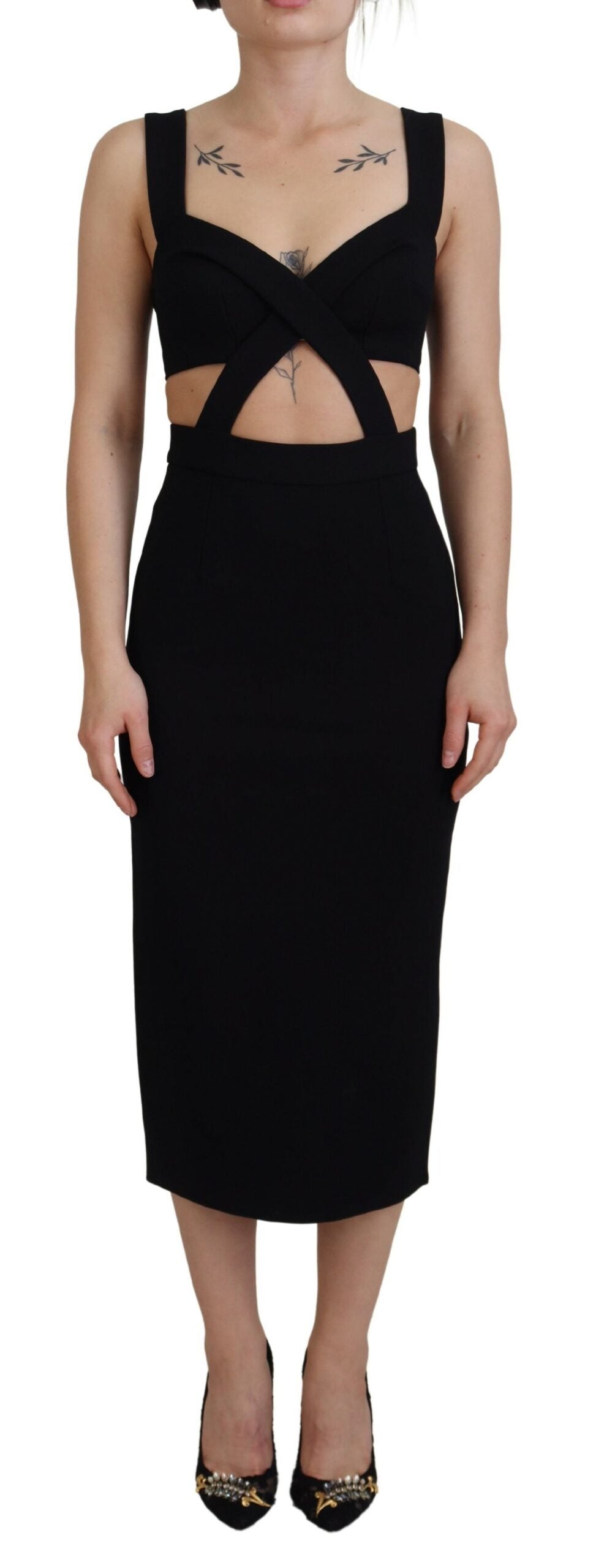 Dolce & Gabbana Black Viscose Bodycon Midi Dress – Sleeveless, Slit, Silk Lining