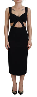 Dolce & Gabbana Black Viscose Bodycon Midi Dress – Sleeveless, Slit, Silk Lining