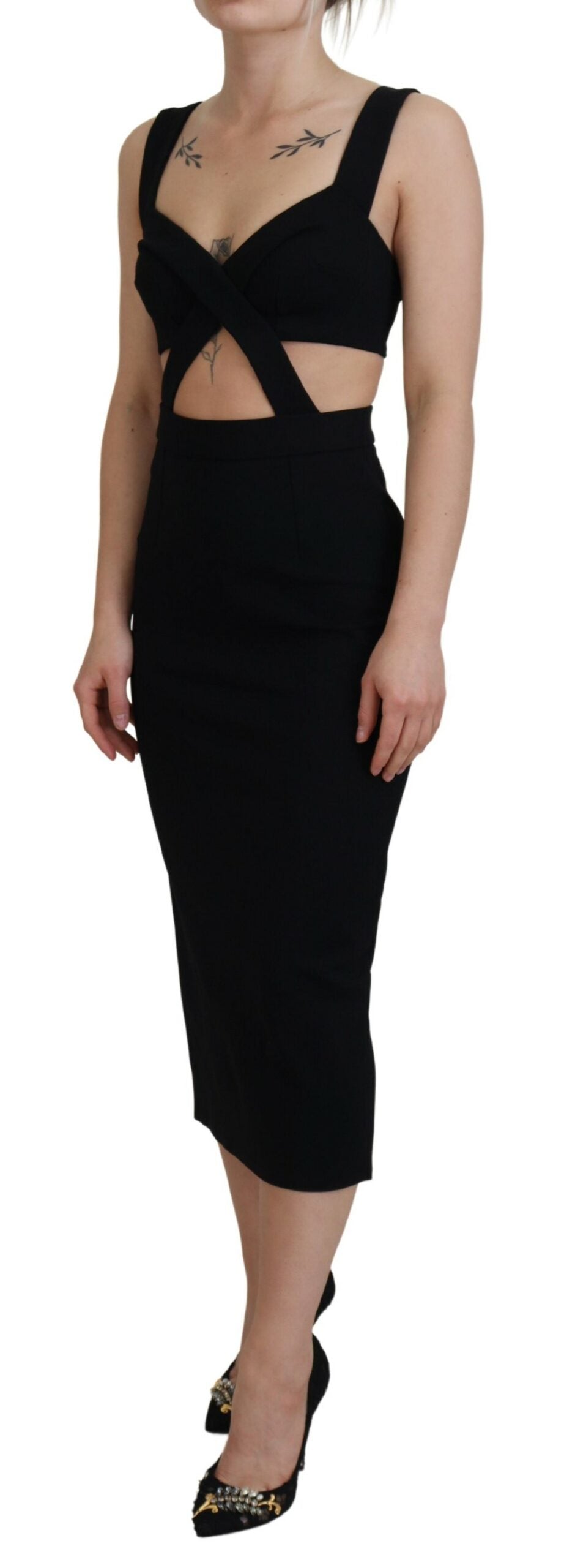 Dolce & Gabbana Black Viscose Bodycon Midi Dress – Sleeveless, Slit, Silk Lining