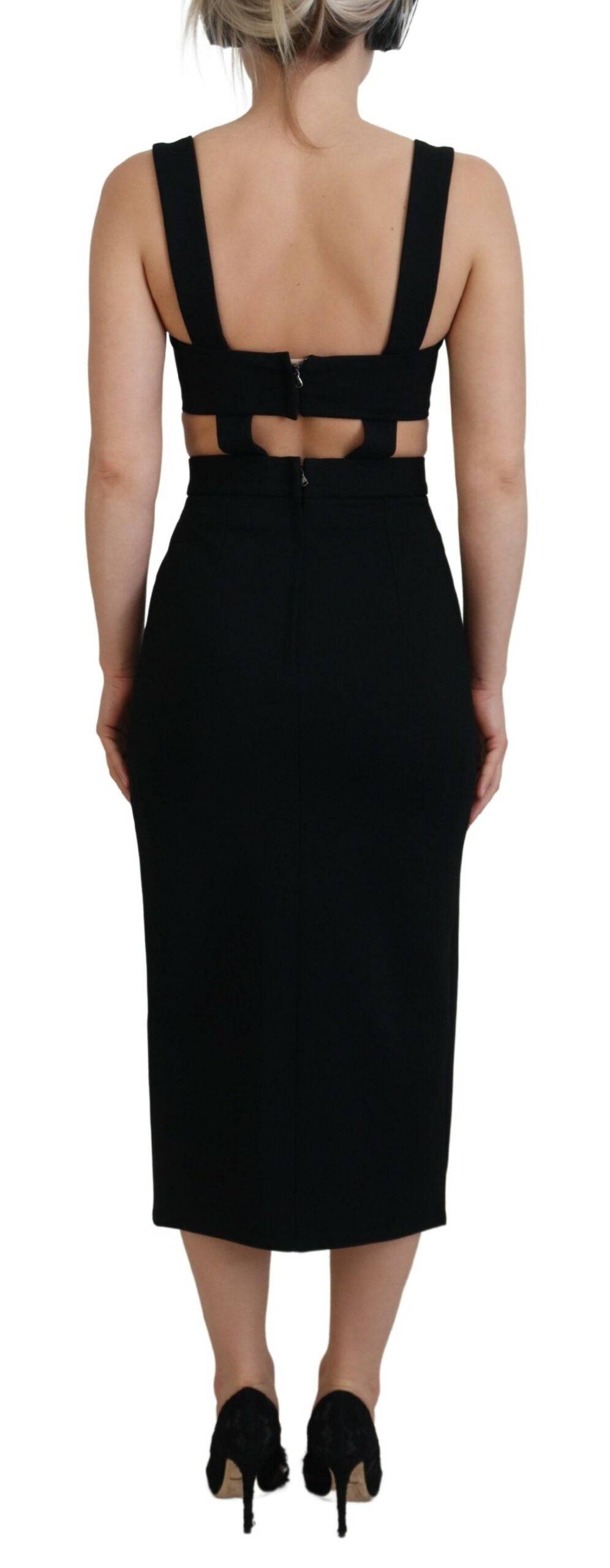 Dolce & Gabbana Black Viscose Bodycon Midi Dress – Sleeveless, Slit, Silk Lining