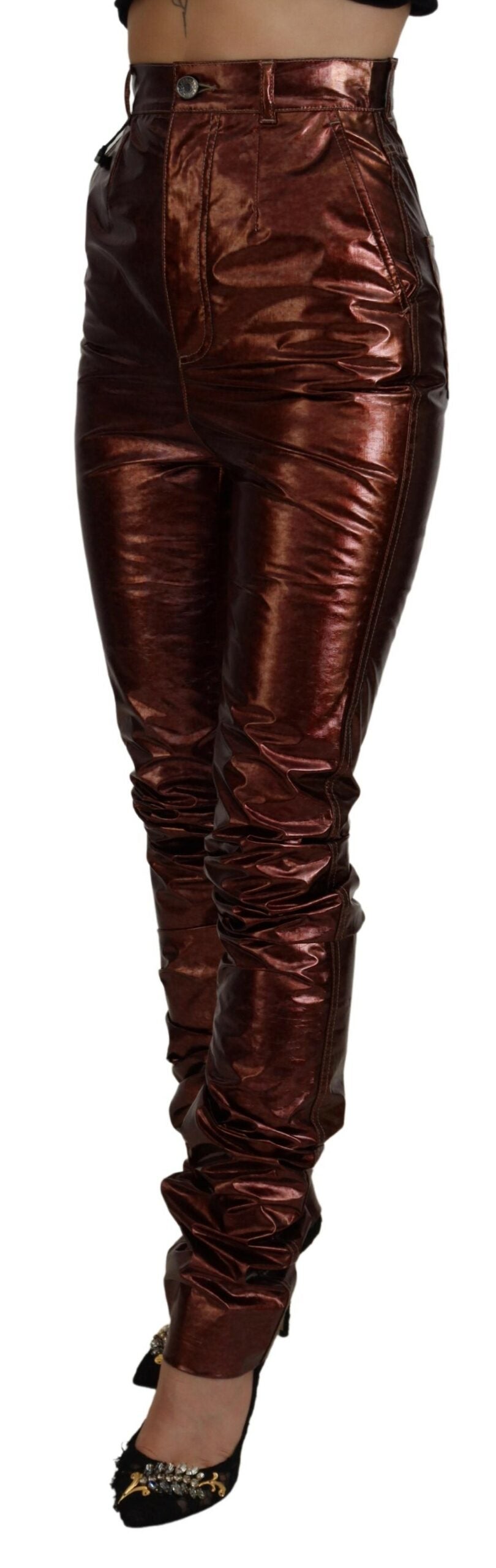 Dolce & Gabbana Metallic Bronze 100% Polyester High-Waisted Skinny Trousers – MainLine