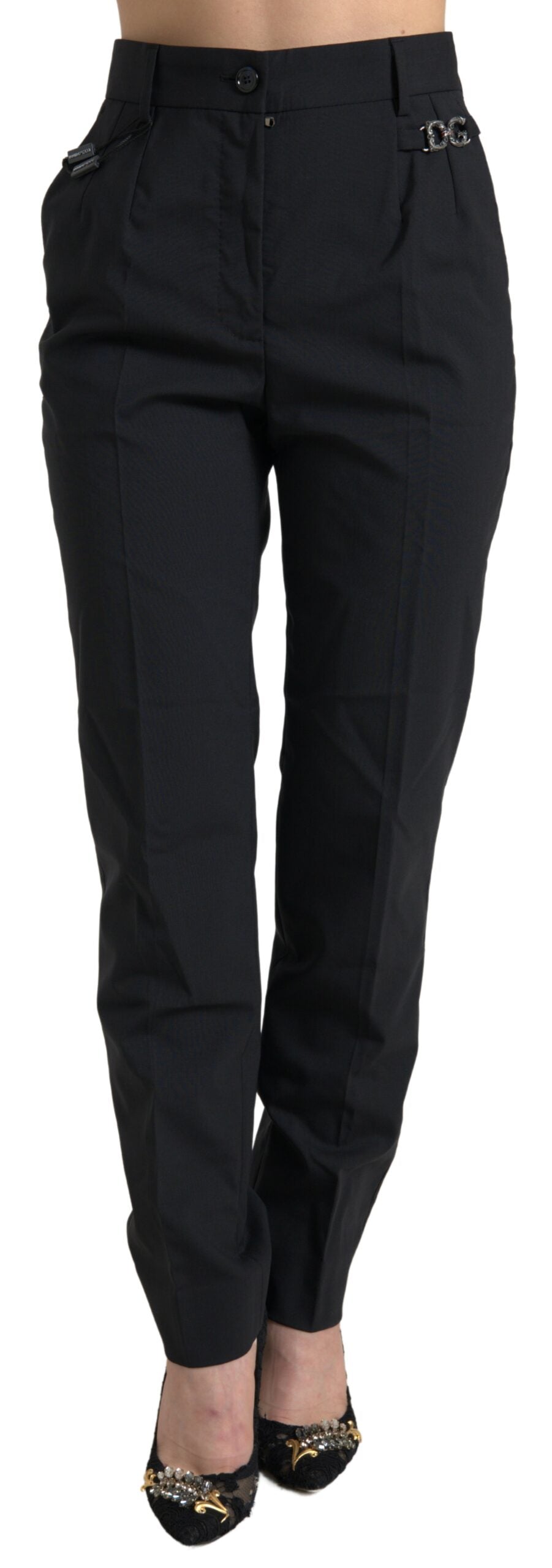 Dolce & Gabbana Black Virgin Wool High-Waisted Tapered Trousers – 98% Wool