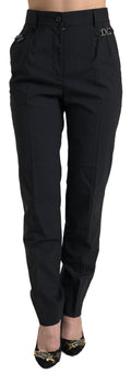 Dolce & Gabbana Black Virgin Wool High-Waisted Tapered Trousers – 98% Wool