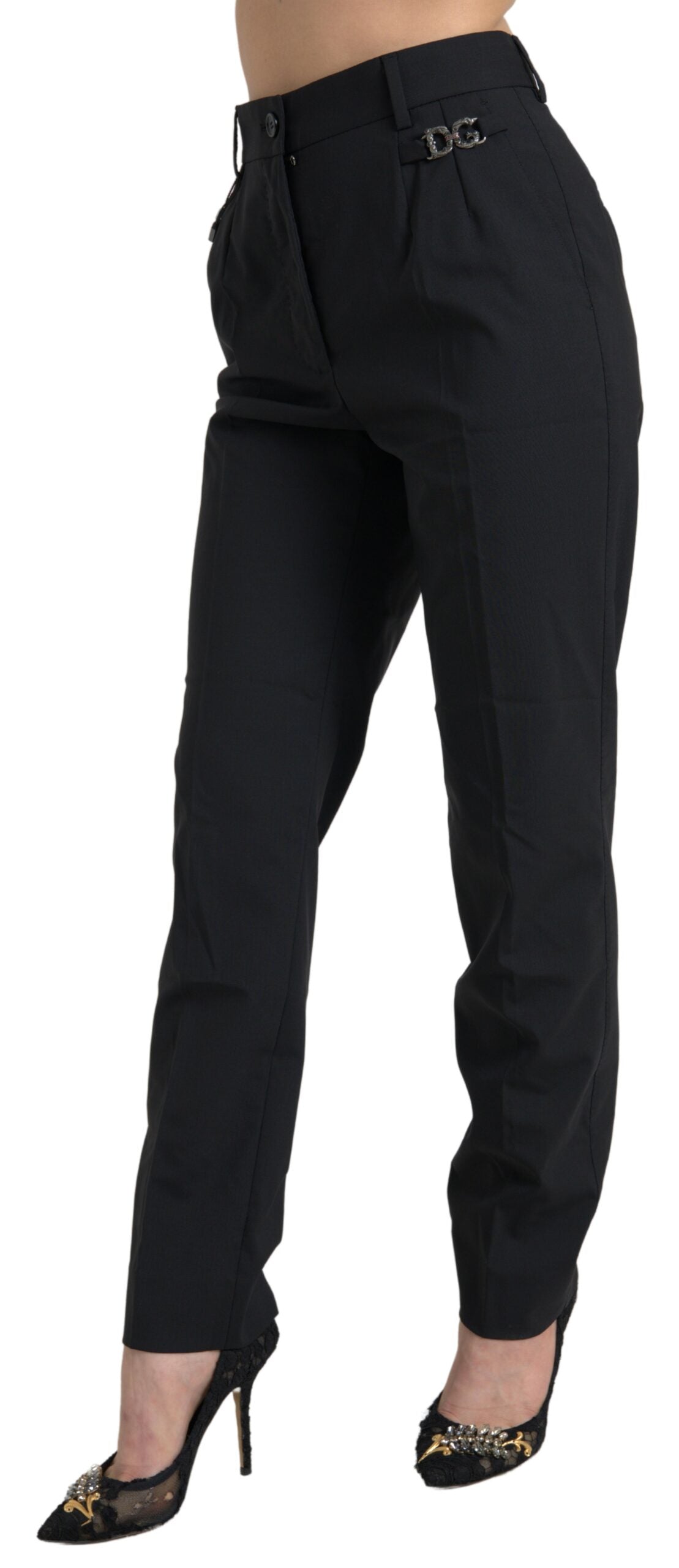 Dolce & Gabbana Black Virgin Wool High-Waisted Tapered Trousers – 98% Wool