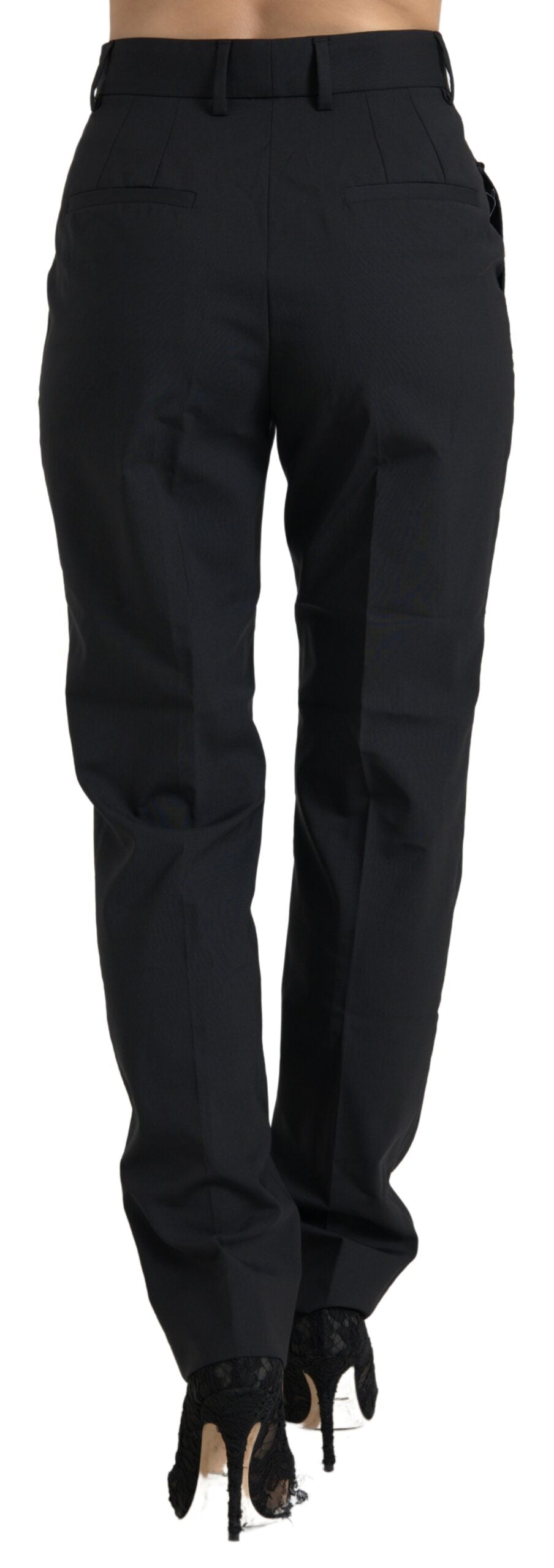 Dolce & Gabbana Black Virgin Wool High-Waisted Tapered Trousers – 98% Wool