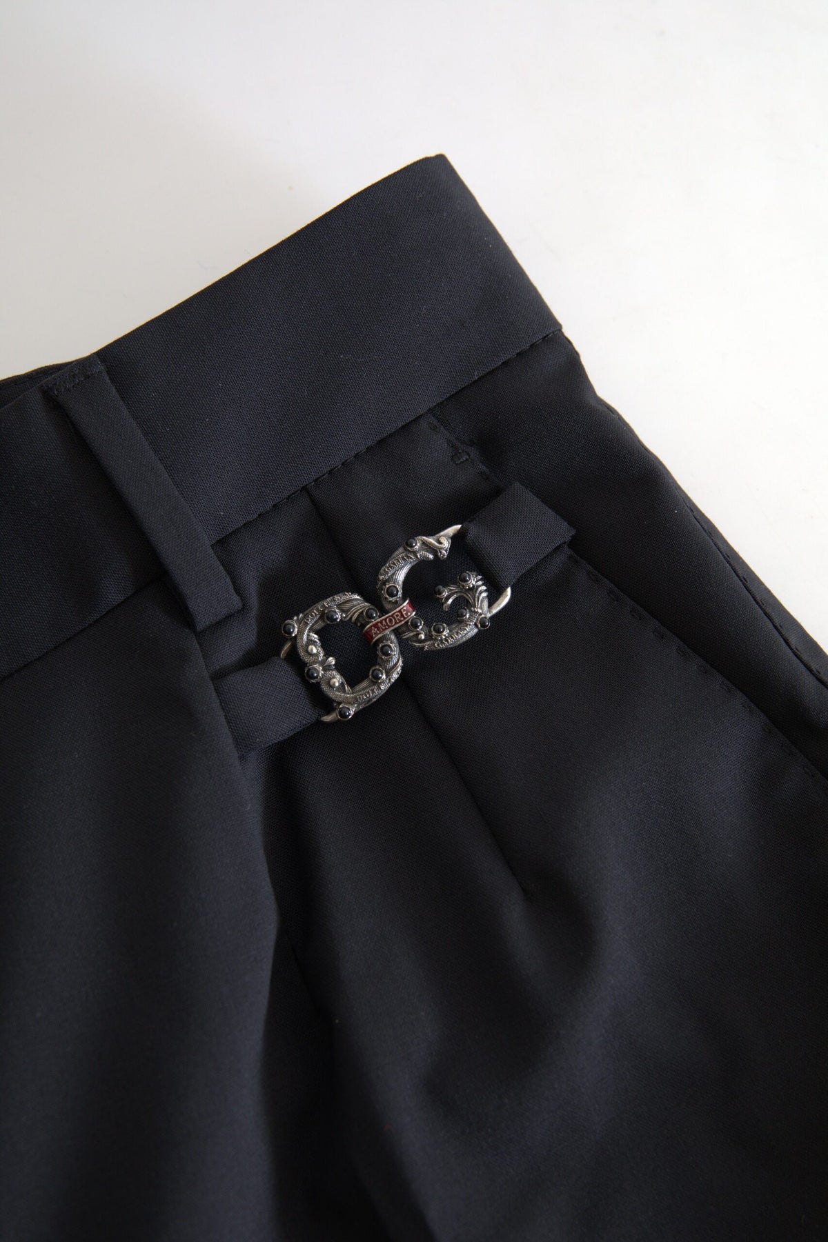 Dolce & Gabbana Black Virgin Wool High-Waisted Tapered Trousers – 98% Wool