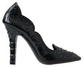 Dolce & Gabbana Black 'Cinderella' Floral Crystal Pumps – PVC, Black Crystals, Rubber Sole, Logo, Italian