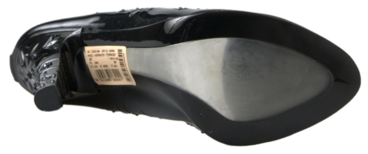 Dolce & Gabbana Black 'Cinderella' Floral Crystal Pumps – PVC, Black Crystals, Rubber Sole, Logo, Italian