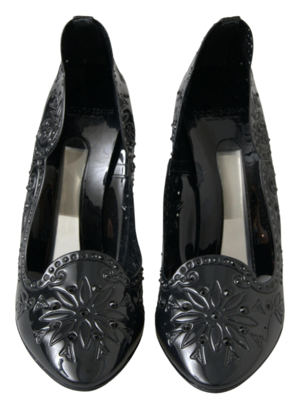 Dolce & Gabbana Black 'Cinderella' Floral Crystal Pumps – PVC, Black Crystals, Rubber Sole, Logo, Italian