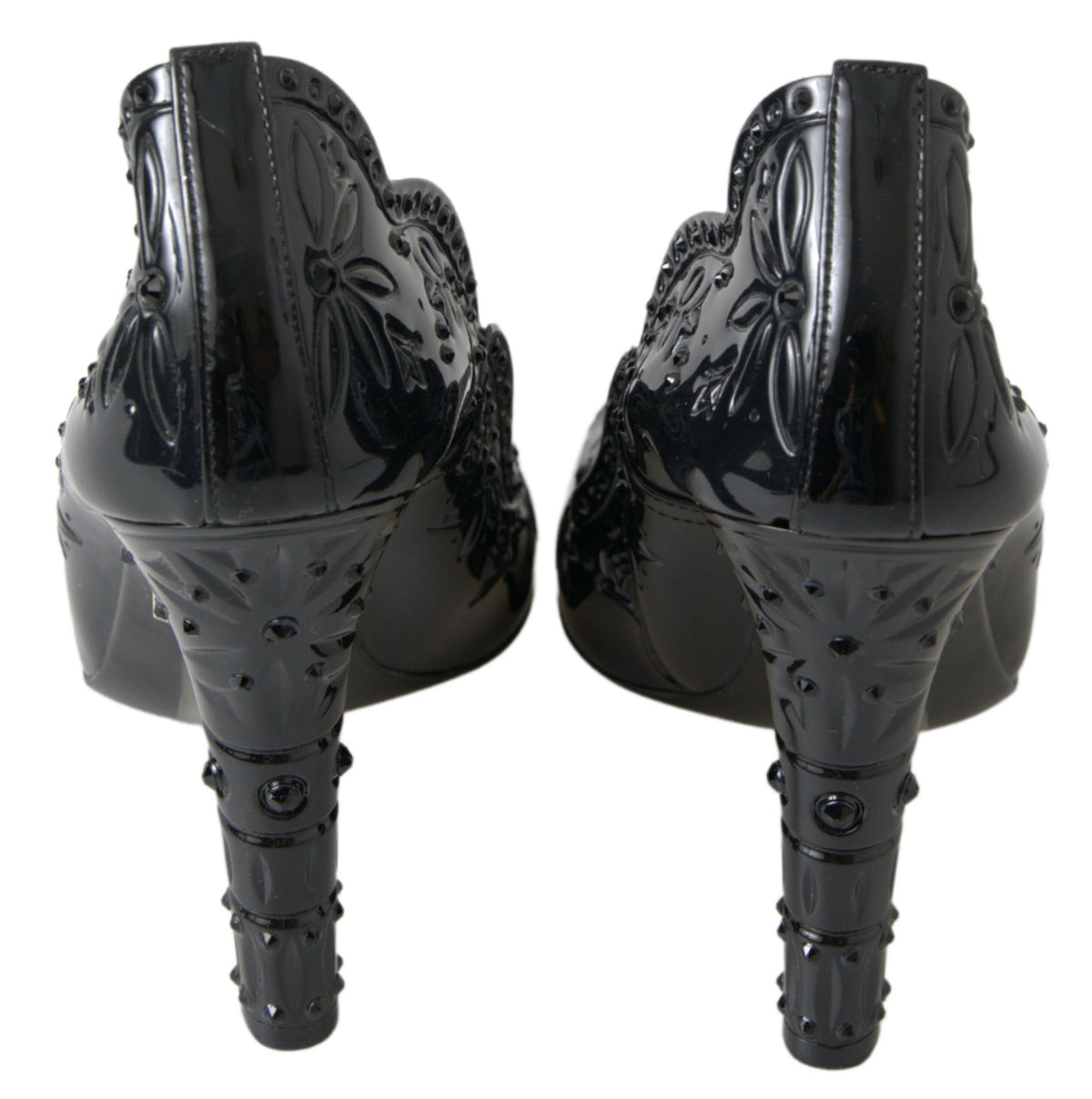 Dolce & Gabbana Black 'Cinderella' Floral Crystal Pumps – PVC, Black Crystals, Rubber Sole, Logo, Italian