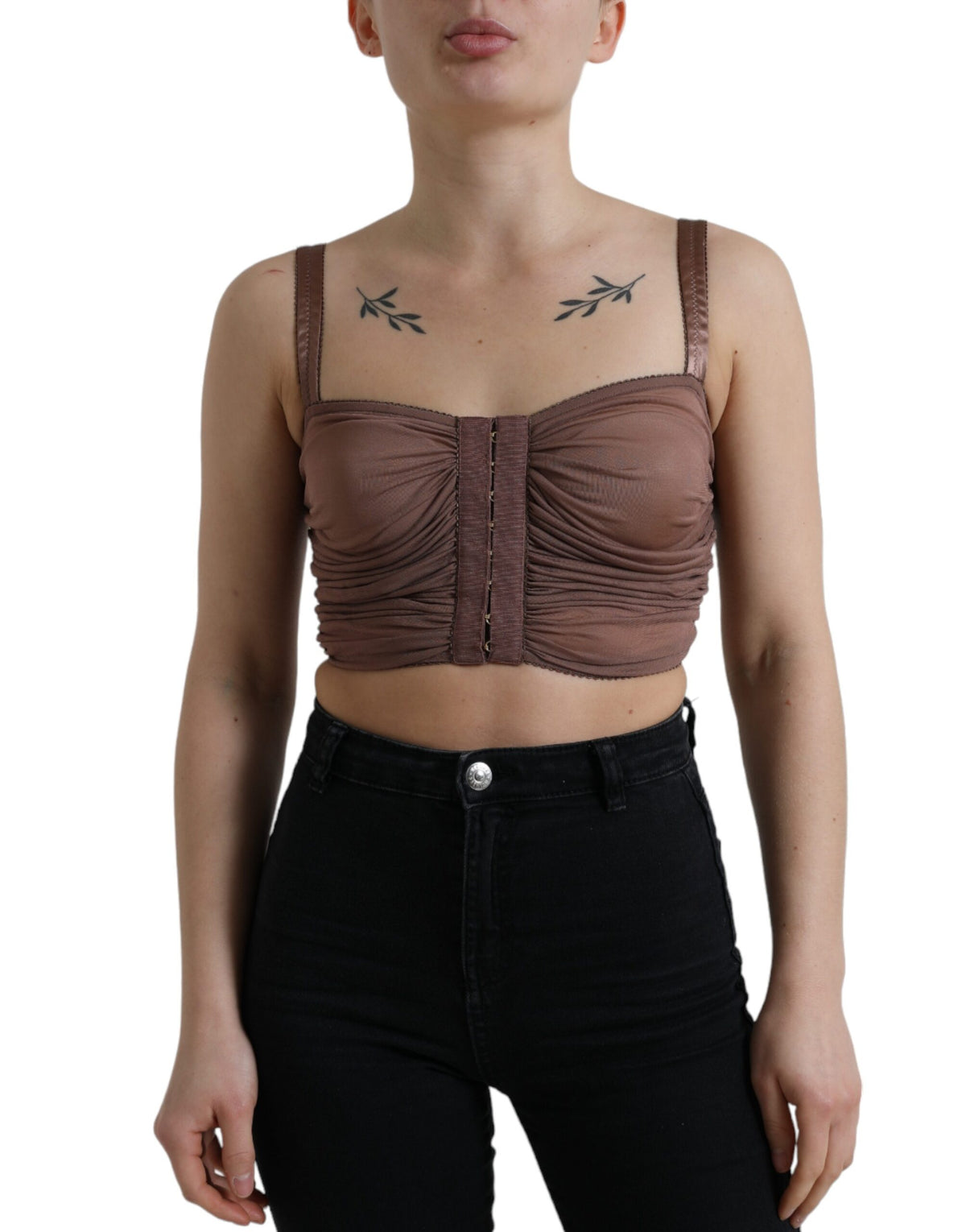 Dolce & Gabbana Brown Viscose Bustier Sleeveless Crop Top – 90% Viscose, Silk