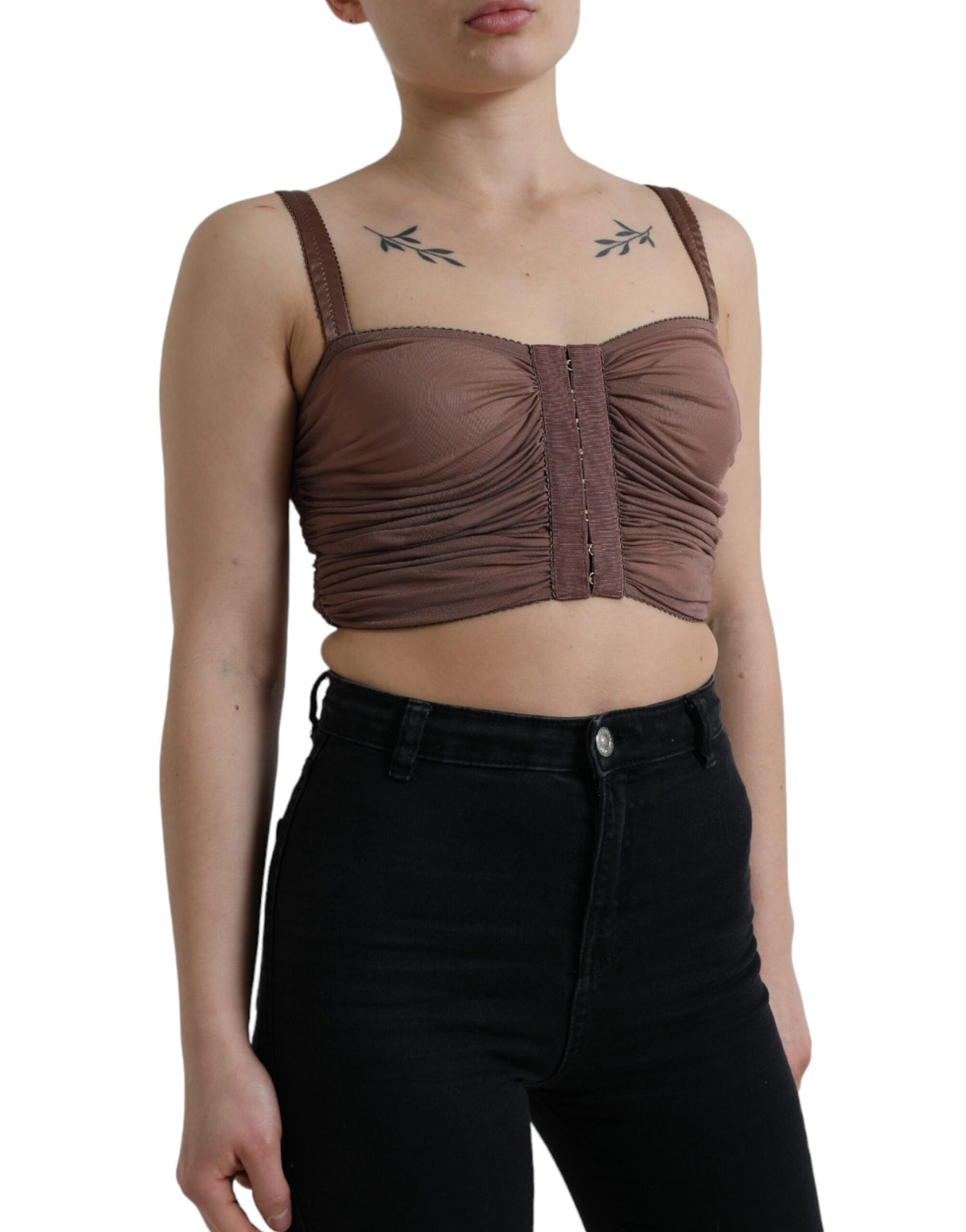 Dolce & Gabbana Brown Viscose Bustier Sleeveless Crop Top – 90% Viscose, Silk