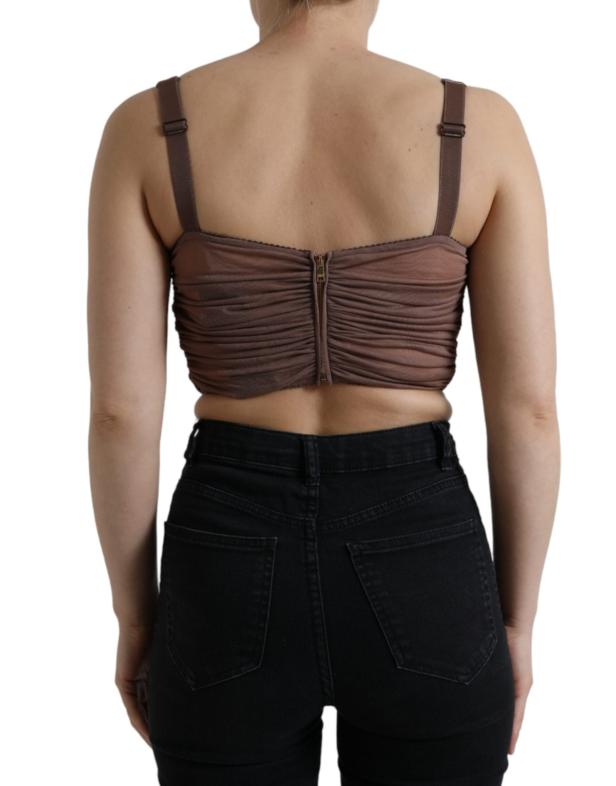 Dolce & Gabbana Brown Viscose Bustier Sleeveless Crop Top – 90% Viscose, Silk