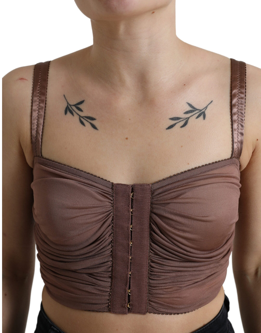 Dolce & Gabbana Brown Viscose Bustier Sleeveless Crop Top – 90% Viscose, Silk