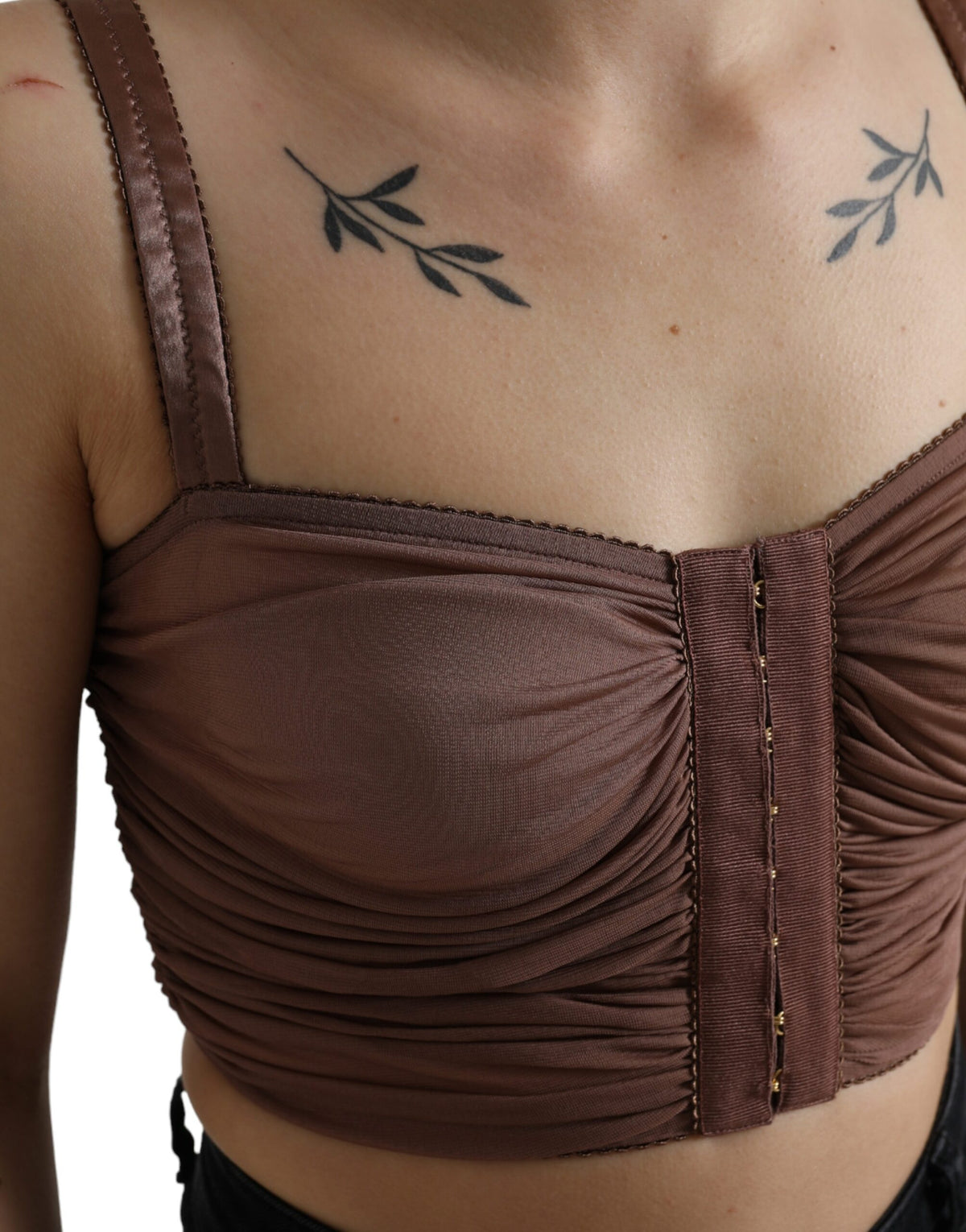 Dolce & Gabbana Brown Viscose Bustier Sleeveless Crop Top – 90% Viscose, Silk
