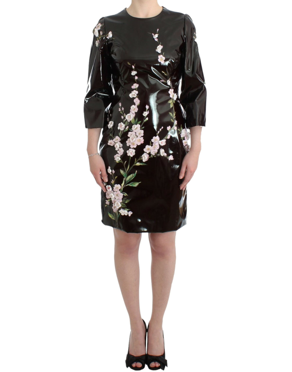 Dolce & Gabbana Black Hand-Painted Floral Runway Dress – Crystal Buttons, Silk Lining, Exclusive Italian