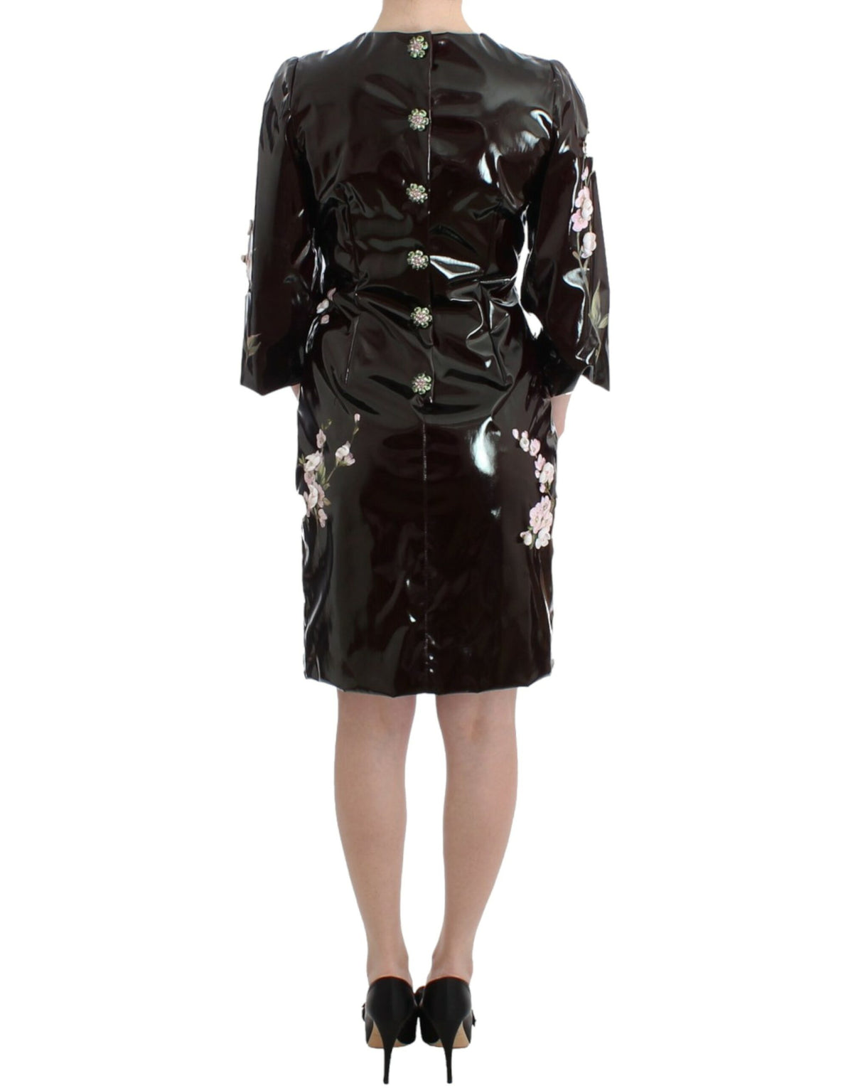 Dolce & Gabbana Black Hand-Painted Floral Runway Dress – Crystal Buttons, Silk Lining, Exclusive Italian