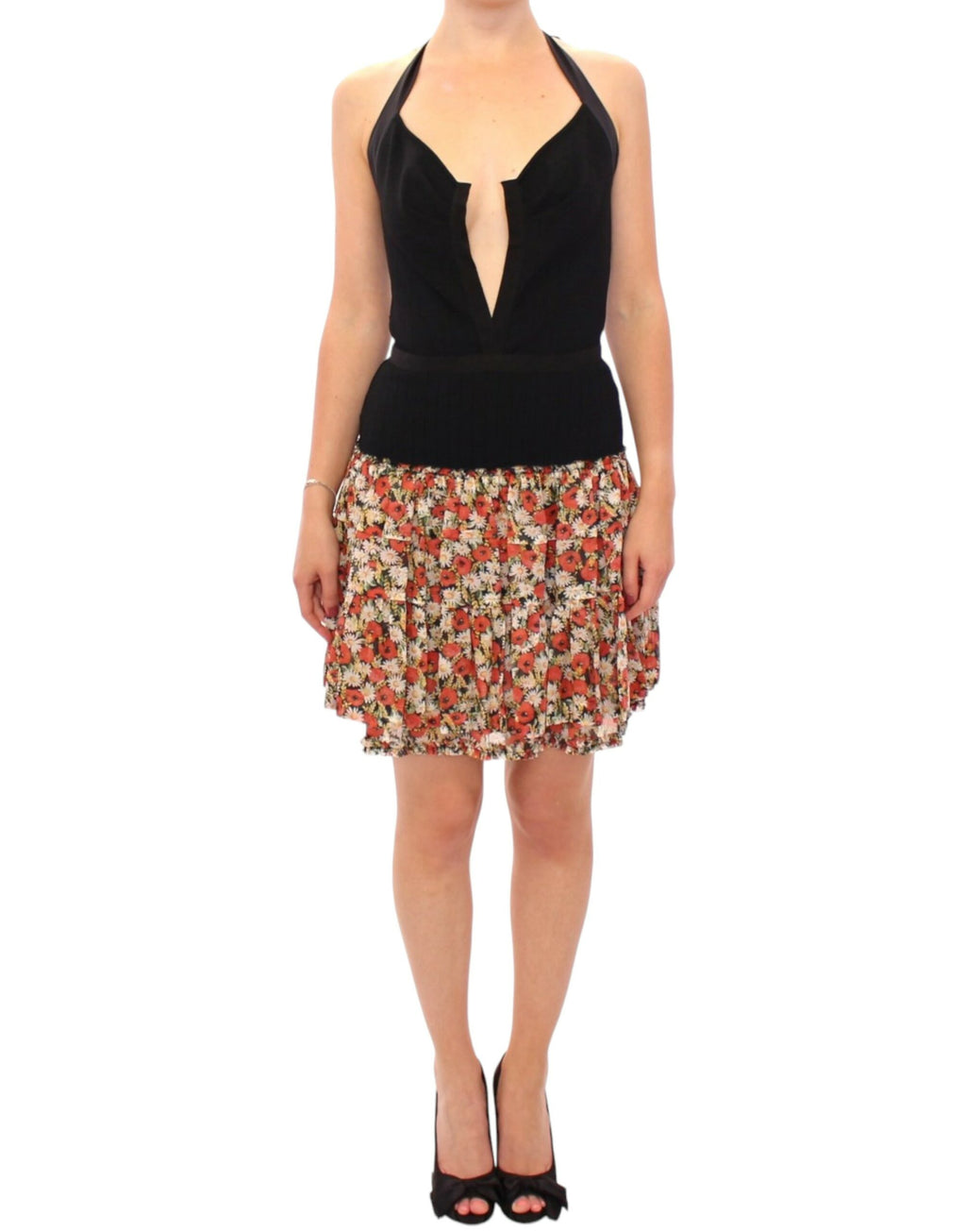 Dolce & Gabbana Multicolored Floral Bubble Halterneck Dress – Cotton-Viscose, Zipper, Logo Detail, Italian