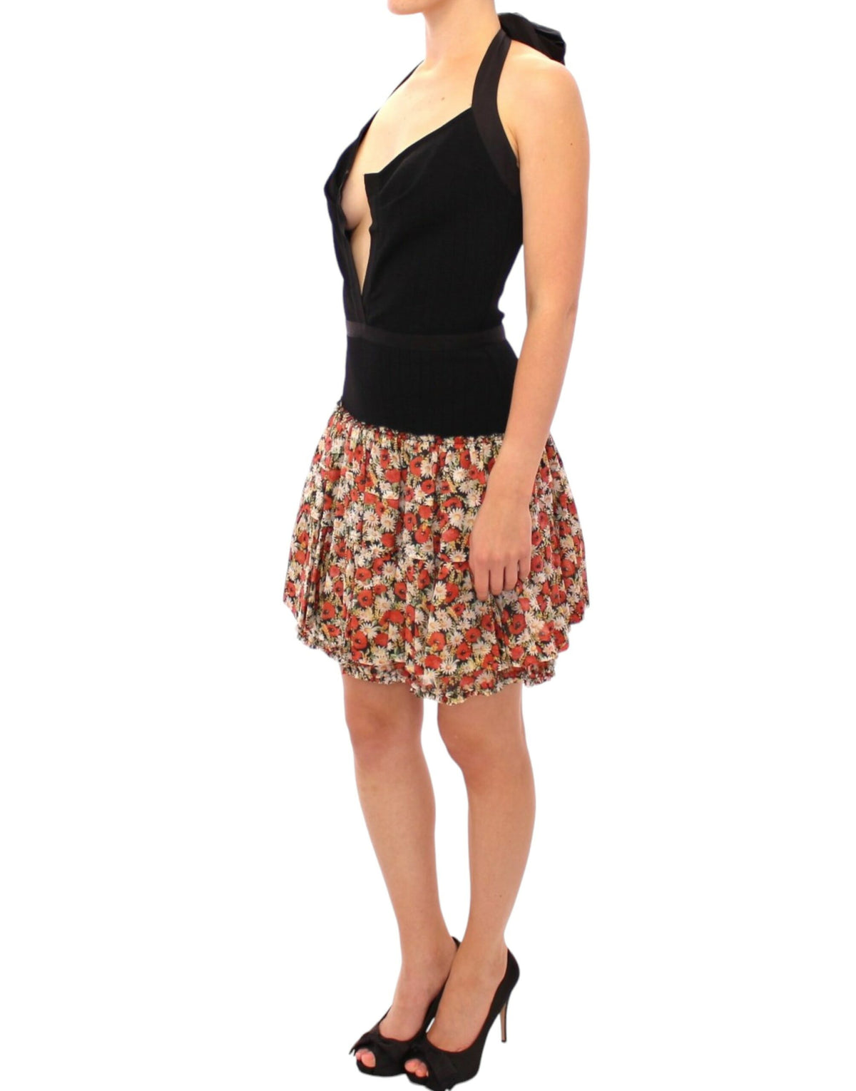 Dolce & Gabbana Multicolored Floral Bubble Halterneck Dress – Cotton-Viscose, Zipper, Logo Detail, Italian