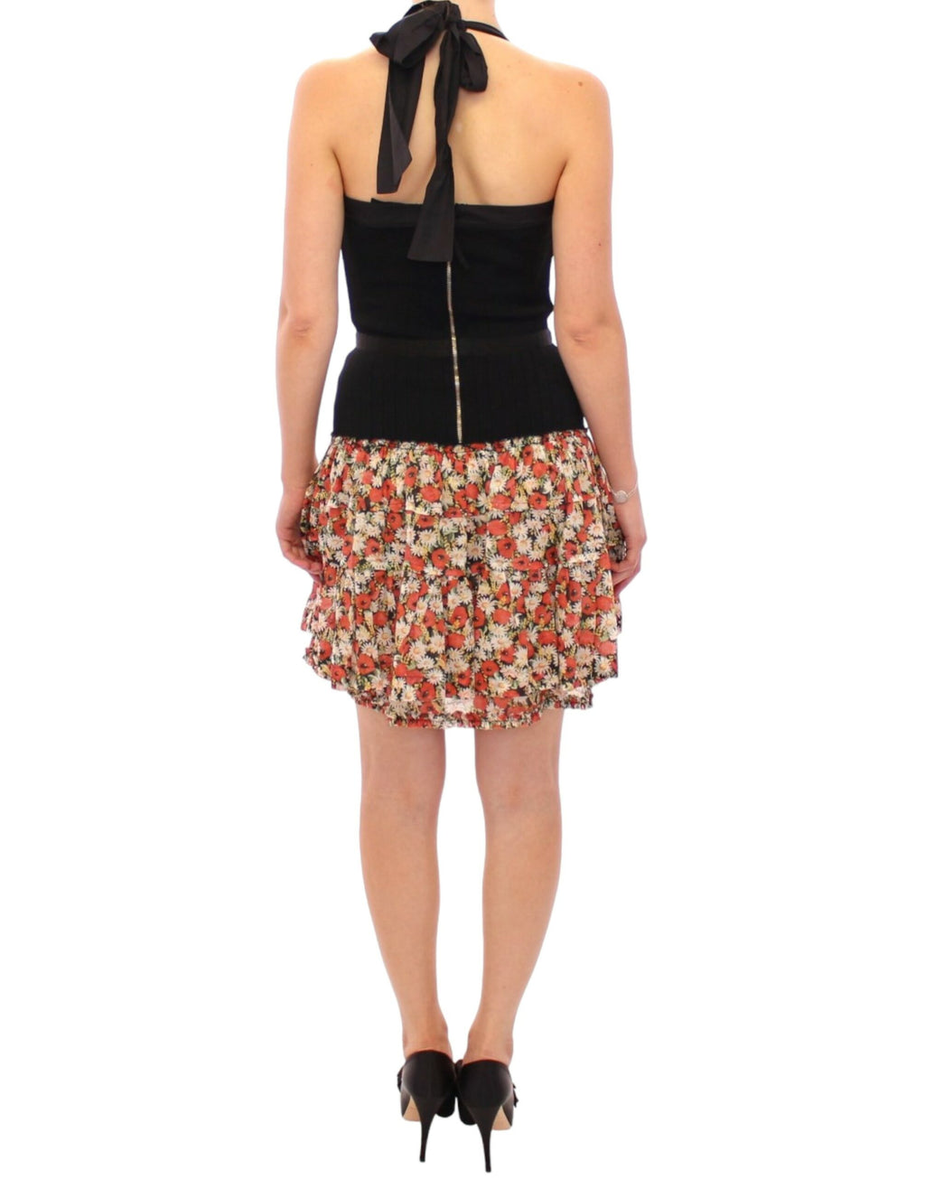 Dolce & Gabbana Multicolored Floral Bubble Halterneck Dress – Cotton-Viscose, Zipper, Logo Detail, Italian